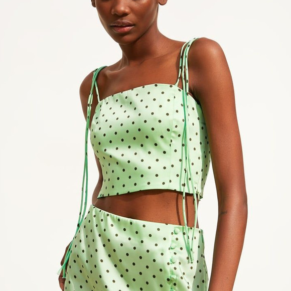 Zara Polka Dot Crop Top Mint Green Size S - Picture 1 of 12